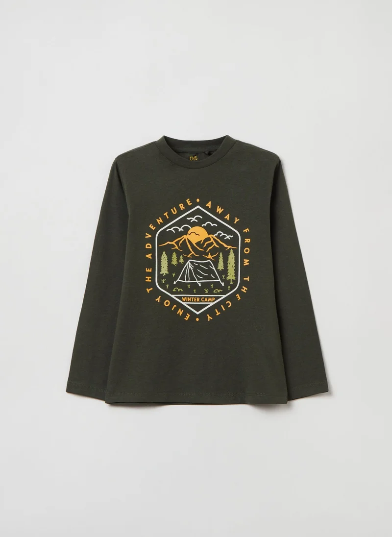 او في اس Long-Sleeved T-Shirt With Print