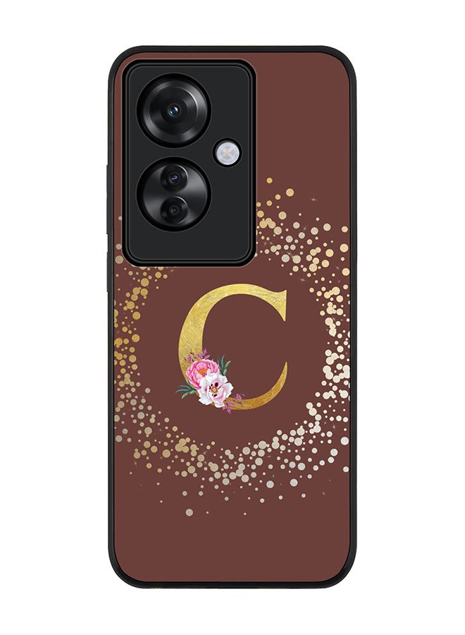 Stylizedd Rugged Black edge case for Oppo Reno11 F / Oppo F25 Pro 5G, Slim fit Soft Cover - Custom Monogram Initial Letter Floral Pattern Alphabet - C (Brown) - Image 1