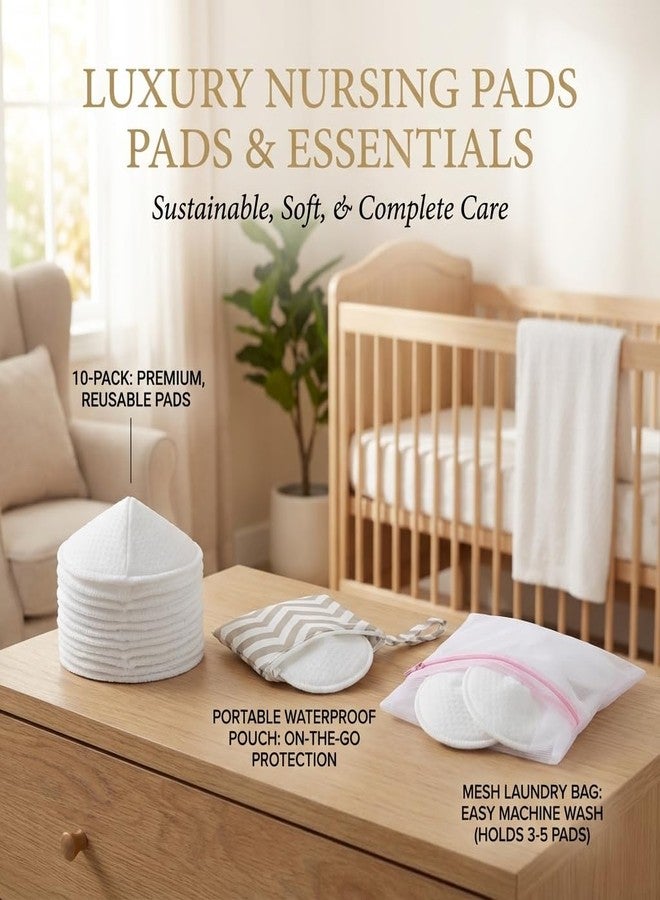 oiikain Reusable Nursing Pads with Washing Bags - 10-Pack Viscose from Bamboo Breastfeeding Pads, Washable Organic Maternity Nipple Pads (L 4.72") (3 Layer Anti-Slip, Anti-Slip Particles) - Image 3