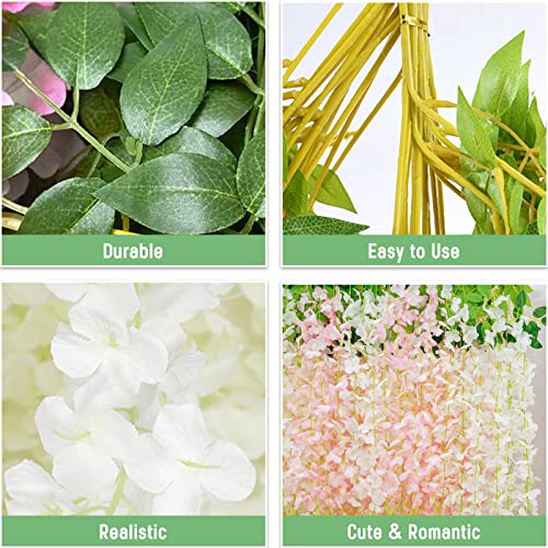 BLEUM CADE 10Pcs White & Pink Fake Wisteria Hanging Flowers, 3.6Ft/Pcs Artificial Wisteria Garland, Hanging Flowers for Wedding Party Home Backdrop Wall Decoration - Image 3