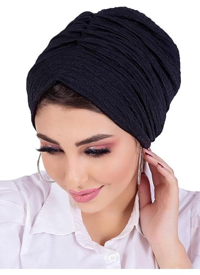 Generic - Women's Turban Hat Women Hijab Ladies Pelisse Ribbed Bonnet Hats Headbands Turban for Women Turban Women Turban, Black - Image 1