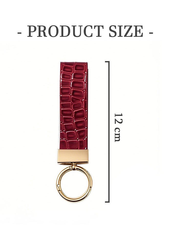 Beyond Crocodile Leather Key Chain, Exquisite General Purpose Wrist Rope, Key School Bag Car Decoration Pendant (Burgundy) - Image 2