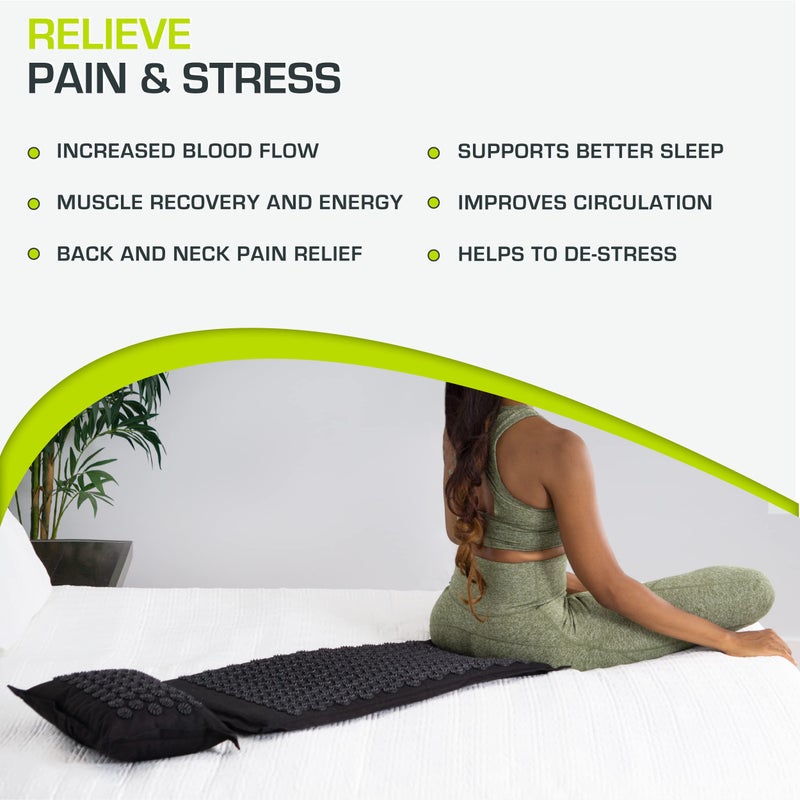 ProsourceFit Ki Acupressure Mat and Pillow Set with 100% Natural Linen for Back/Neck Pain Relief and Muscle Relaxation, Black Pearl - Image 4