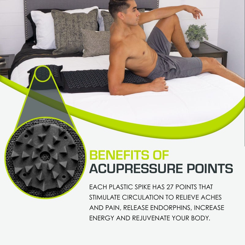 ProsourceFit Ki Acupressure Mat and Pillow Set with 100% Natural Linen for Back/Neck Pain Relief and Muscle Relaxation, Black Pearl - Image 3
