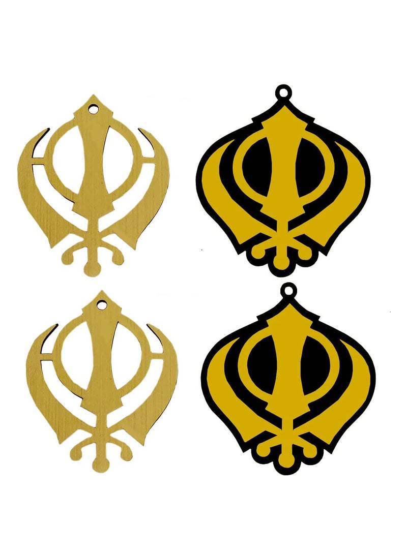 Divya Mantra Divya Mantra Sikh Khanda for Car Home Wall Decor Temple Pooja Items Sacred Religious Decorative Showpiece Interior Hanging Accessories Puja Symbol Lucky Charm Double Sided Yellow Gold Set of 4 