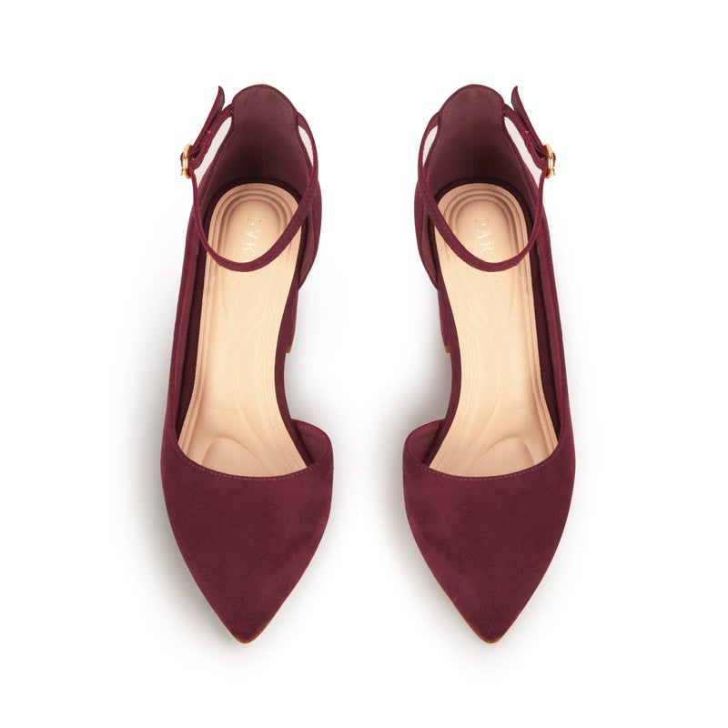 PARTY Women's Closed Toe Pumps 3-Inch Chunky Heels Pumps Ankle Strap Dress Wedding Shoes,Burgundy Su,9,S1 - Image 4