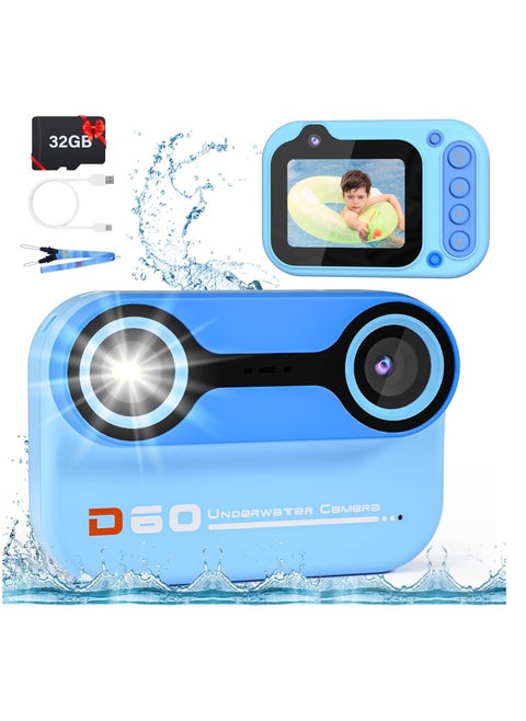 Kids Waterproof Digital Camera, Large Display USB Rechargeable Children Action Camera, Portable Underwater Camera For Kids, 1080p Video Camera For Snorkeling And Diving, (1pc, Blue)