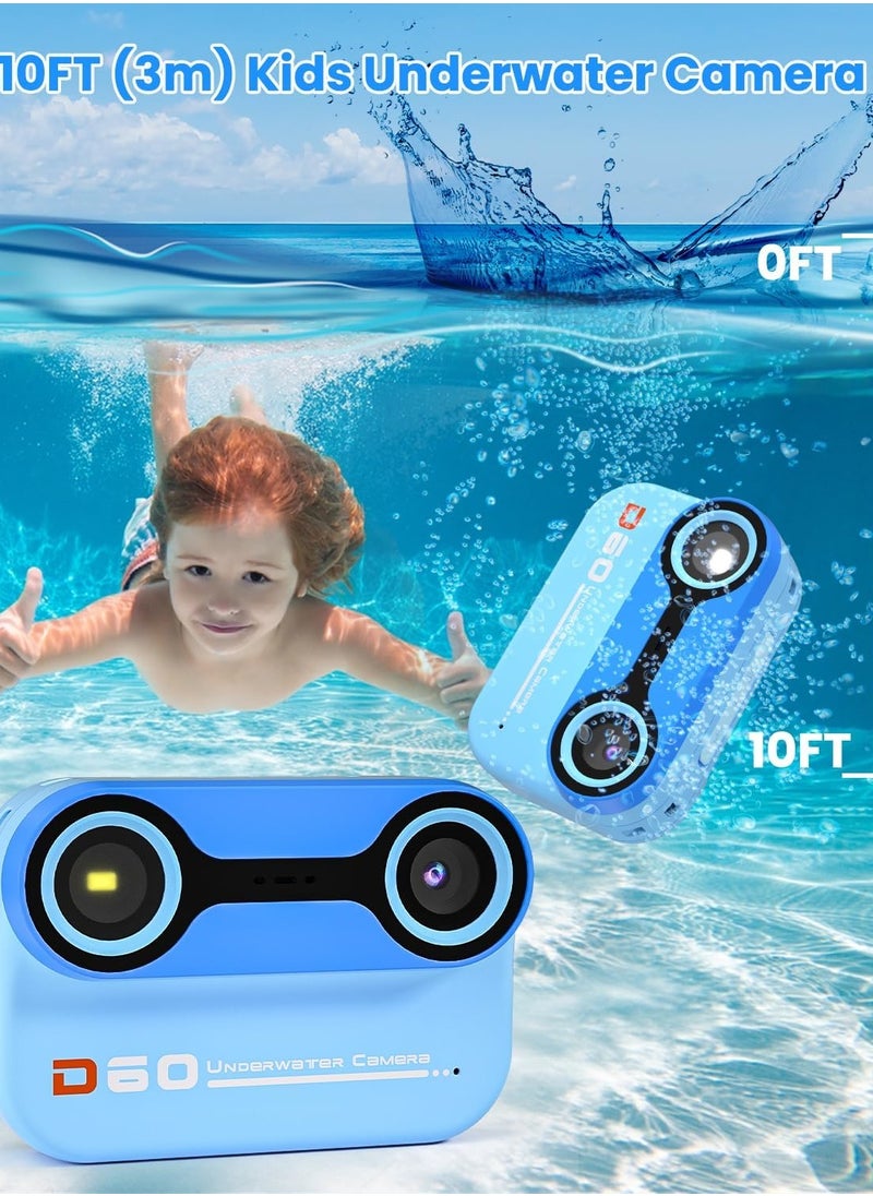 Kids Waterproof Digital Camera, Large Display USB Rechargeable Children Action Camera, Portable Underwater Camera For Kids, 1080p Video Camera For Snorkeling And Diving, (1pc, Blue)