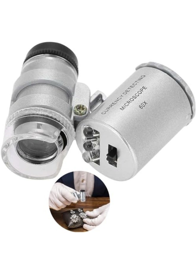 X Spring Mini Portable Microscope With LED UV Lights, 60X Universal Magnifying Glass for Biological Jewelry Coins Currency Stamps Antiques  - Image 1