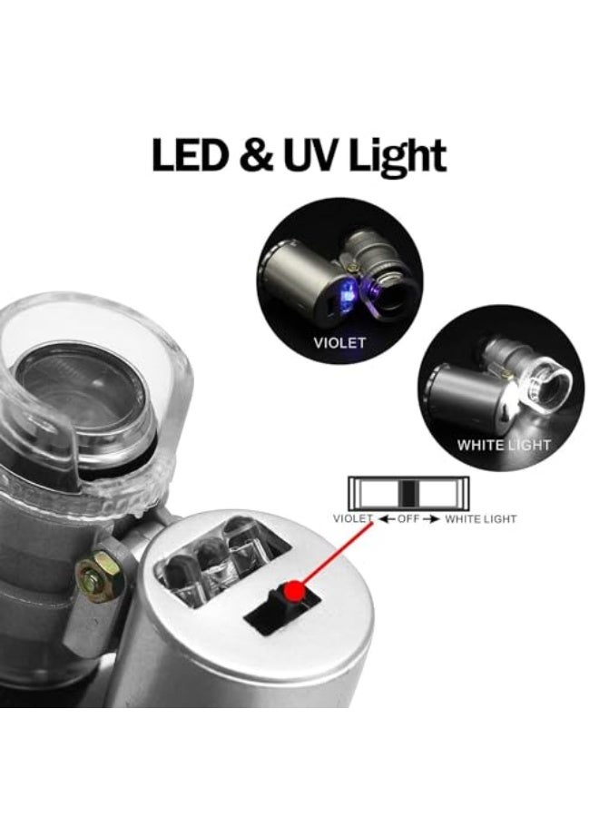 X Spring Mini Portable Microscope With LED UV Lights, 60X Universal Magnifying Glass for Biological Jewelry Coins Currency Stamps Antiques  - Image 5