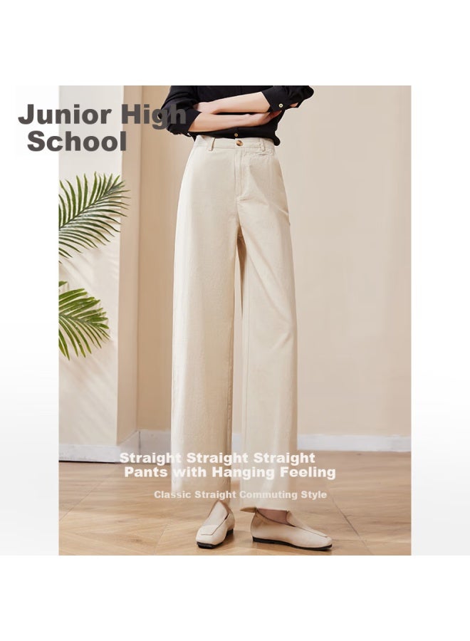 Chushen Spring And Autumn Casual Pants Women's High Waist All-match Retro Slim Wide Leg Pants S141k2839 Beige M