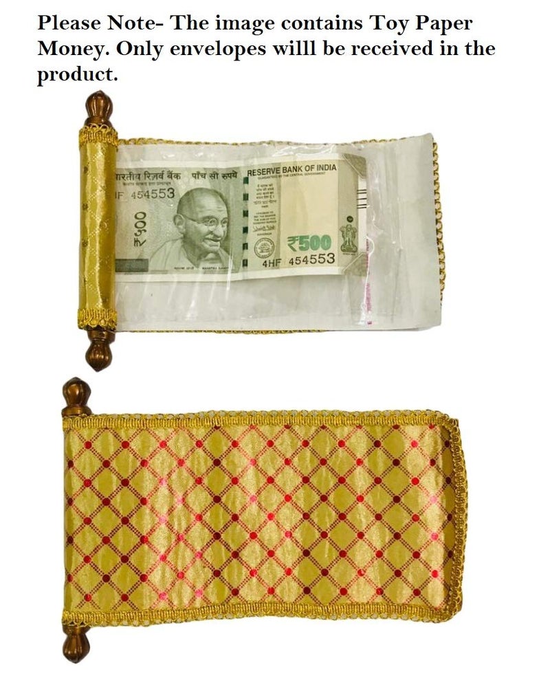 Krisah Hand made Printed Paper Pack of 10 Golden Ethnic Scroll Style Shagun/Sagan/Envelopes (10) - Image 2