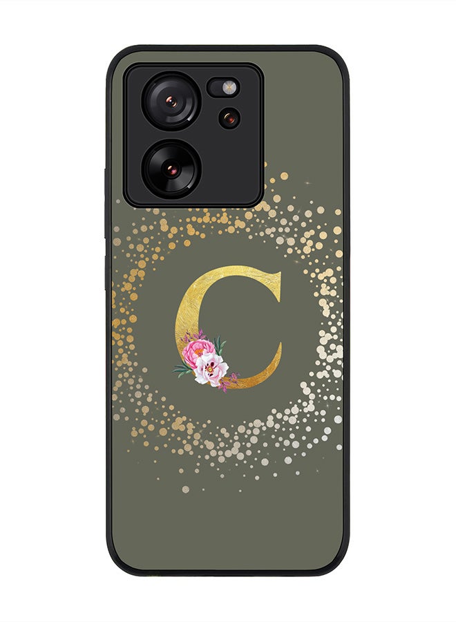 Stylizedd Case for Xiaomi 13T / Xiaomi 13T Pro, Slim fit Flexible Cover - Custom Monogram Initial Letter Floral Pattern Alphabet - C (Olive Green) - Image 1