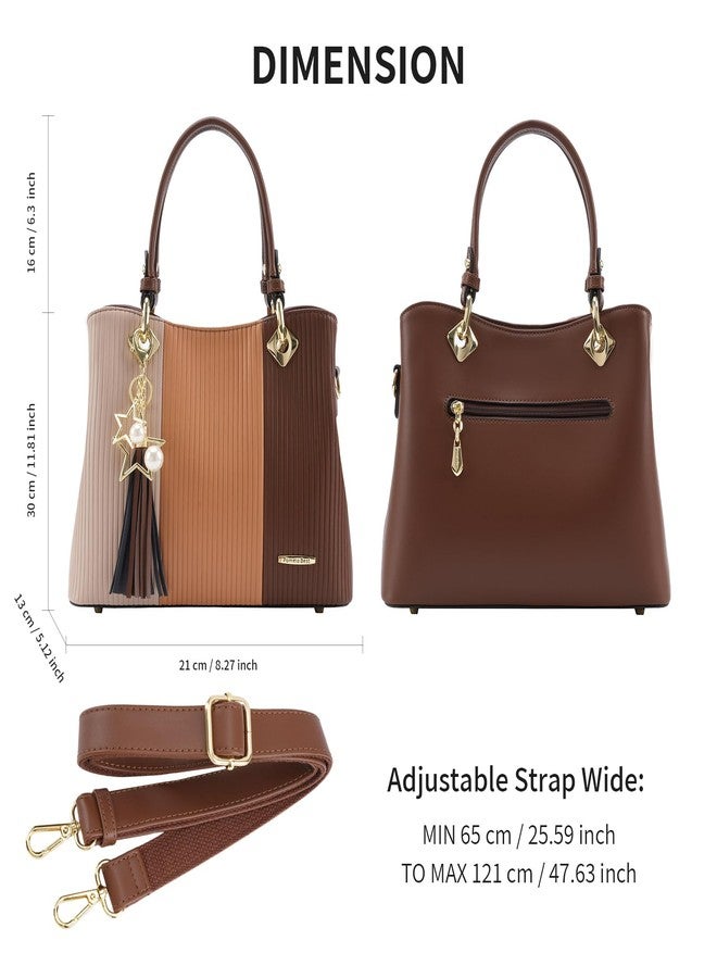 Pomelo Best Purses and Handbags for Women with Multiple Pockets, Leather Top Handle Satchel Fashion Tote Shoulder Bags for Ladies, Brown Combination Fall - Image 5