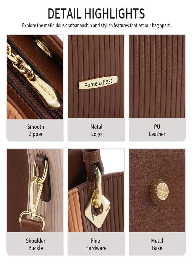 Pomelo Best Purses and Handbags for Women with Multiple Pockets, Leather Top Handle Satchel Fashion Tote Shoulder Bags for Ladies, Brown Combination Fall - Image 3