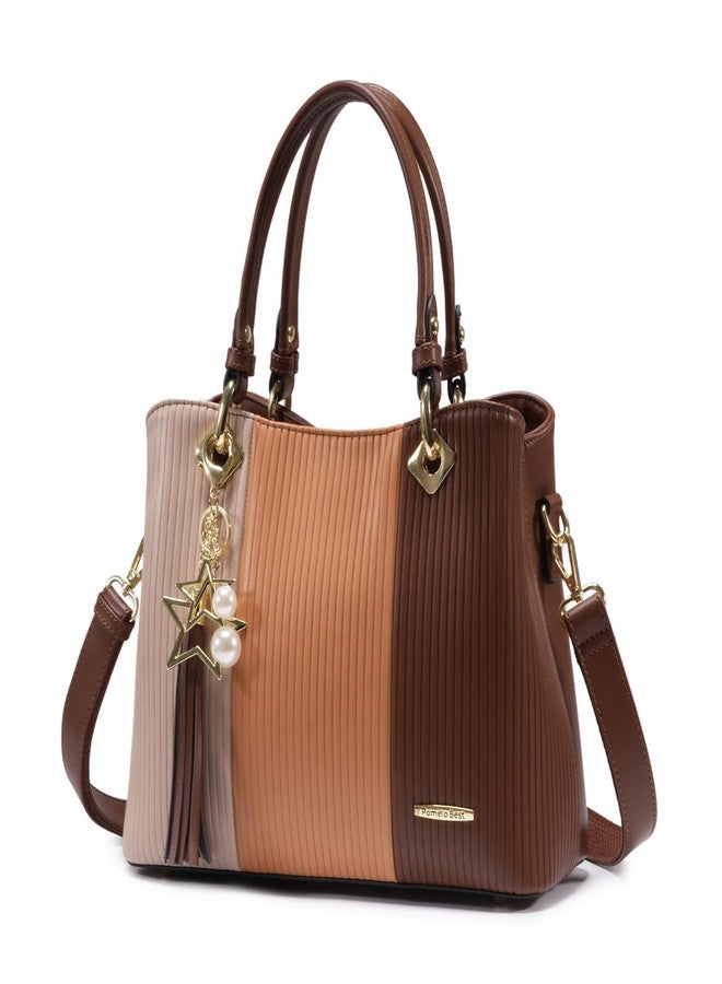 Pomelo Best Purses and Handbags for Women with Multiple Pockets, Leather Top Handle Satchel Fashion Tote Shoulder Bags for Ladies, Brown Combination Fall - Image 1