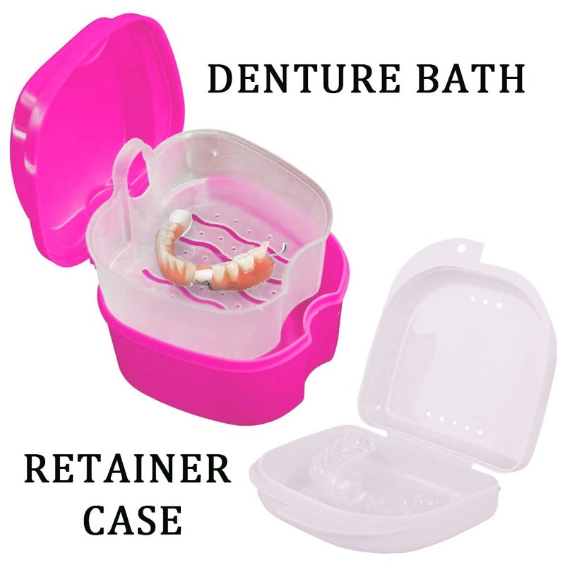 PISSION Denture Bath Case Cup with Denture Cleaner Brush & Retainer Holder Box, Complete Clean Care for Dentures, Clear Braces, Mouth Guard, Night Guard & Retainers,Traveling (Pink) - Image 2