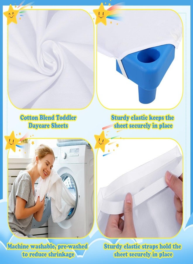 Macarrie مجموعة ماكاري من 20 ورقة سرير للأطفال لمرحلة ما قبل المدرسة بحجم قياسي 23.62 × 51.15 بوصة ورقة ناعمة وقابلة للتنفس من البوليستر والقطن بيضاء لأسرة الأولاد والبنات لوقت القيلولة والنوم على الأسرة. - Image 4