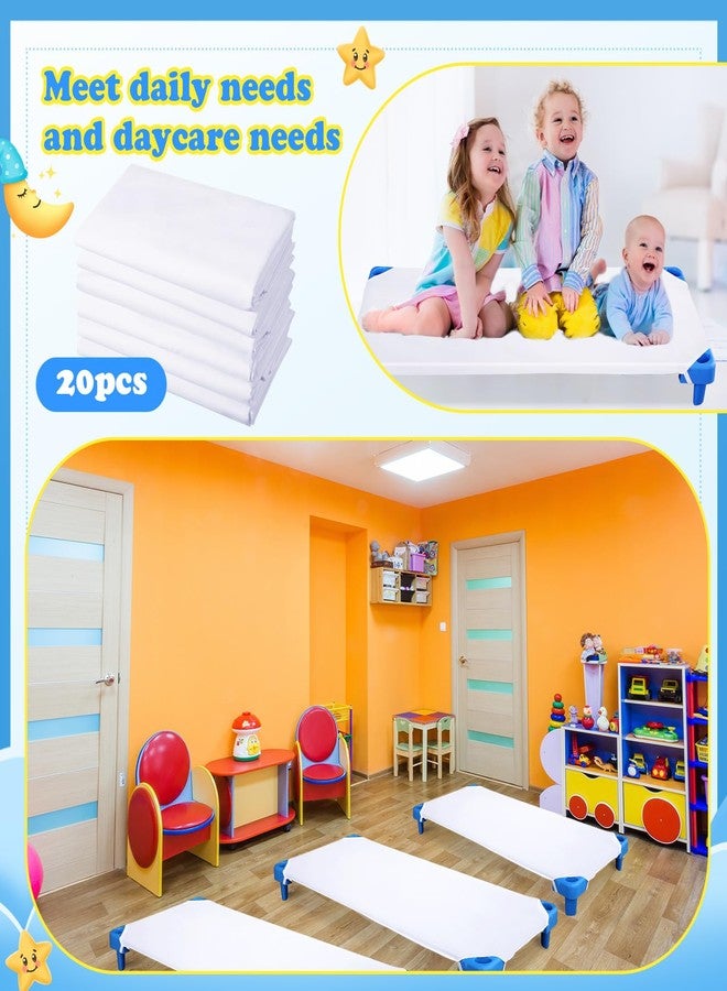 Macarrie مجموعة ماكاري من 20 ورقة سرير للأطفال لمرحلة ما قبل المدرسة بحجم قياسي 23.62 × 51.15 بوصة ورقة ناعمة وقابلة للتنفس من البوليستر والقطن بيضاء لأسرة الأولاد والبنات لوقت القيلولة والنوم على الأسرة. - Image 2