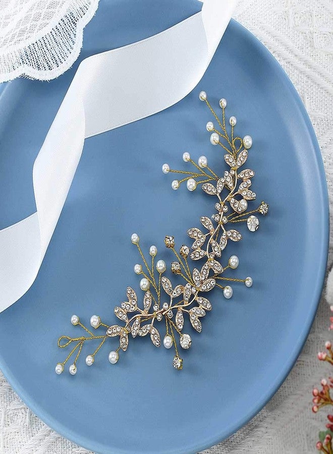 Unsutuo Bridal Crystal Headband Gold Rhinestone Hair Vine Pearls Wedding Accessories for Women and Girls(Gold) - Image 2