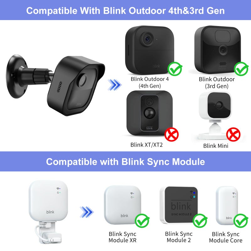 PEF Blink Outdoor 4 (4th Gen) Wall Mount, Weatherproof Protective Cover and 360 Degree Adjustable Mount with Blink Sync Module Mount for Blink Outdoor Indoor Security Camera (Black, 1 Pack) - Image 2