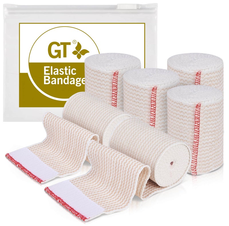 GT Premium Elastic Bandage Wrap 3 6 Pack Hook Loop Fasteners at Both Ends Latex Free Hypoallergenic Compression Roll Reusable Bandages for Waist Legs Elbow Knee Wrap