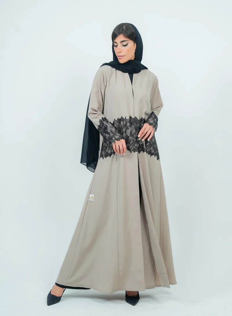 Rosette Abaya Abaya Beige Embellished in Dantil