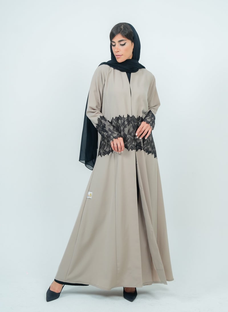 روزيت عباية عباية بيج أنيقة مزينة بالدانتيل - Image 1