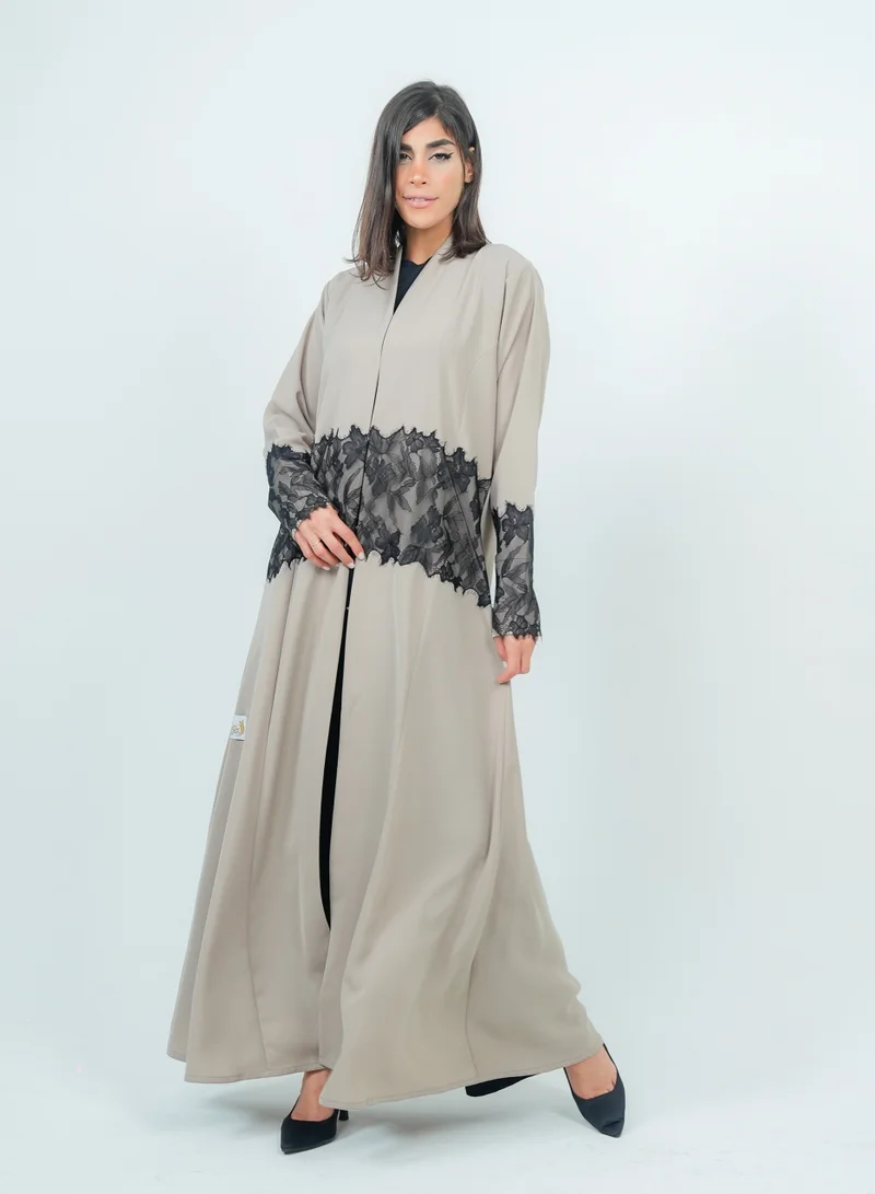 Rosette Abaya Abaya Beige Embellished in Dantil