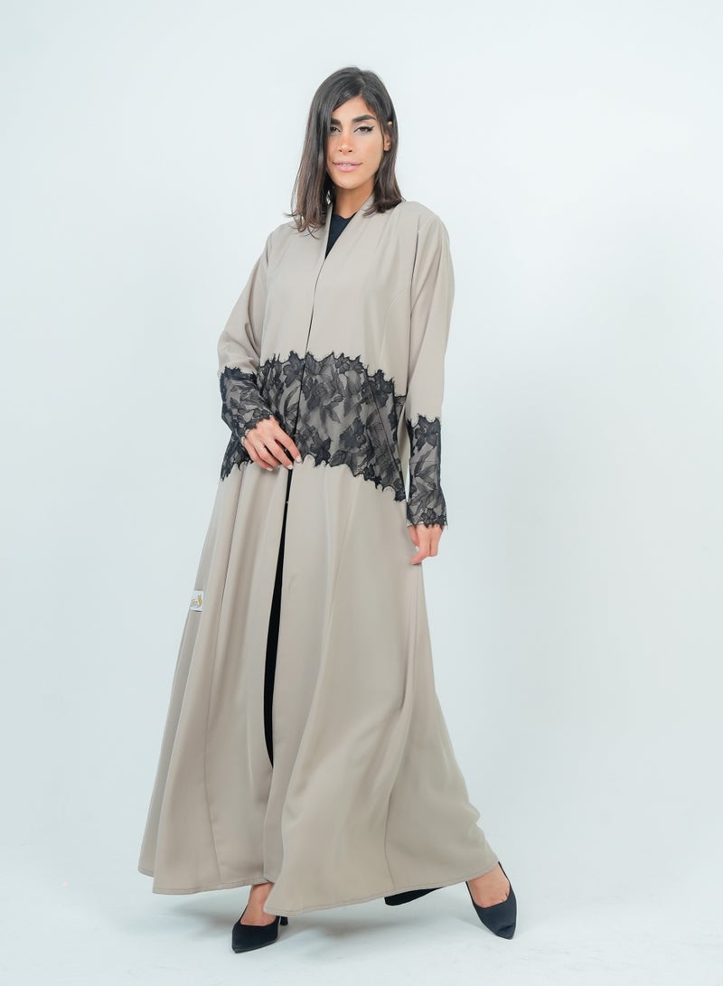 روزيت عباية عباية بيج أنيقة مزينة بالدانتيل - Image 2