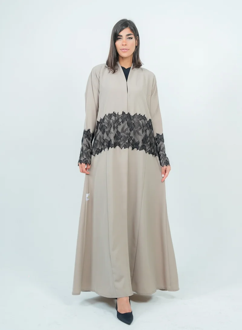 Rosette Abaya Abaya Beige Embellished in Dantil