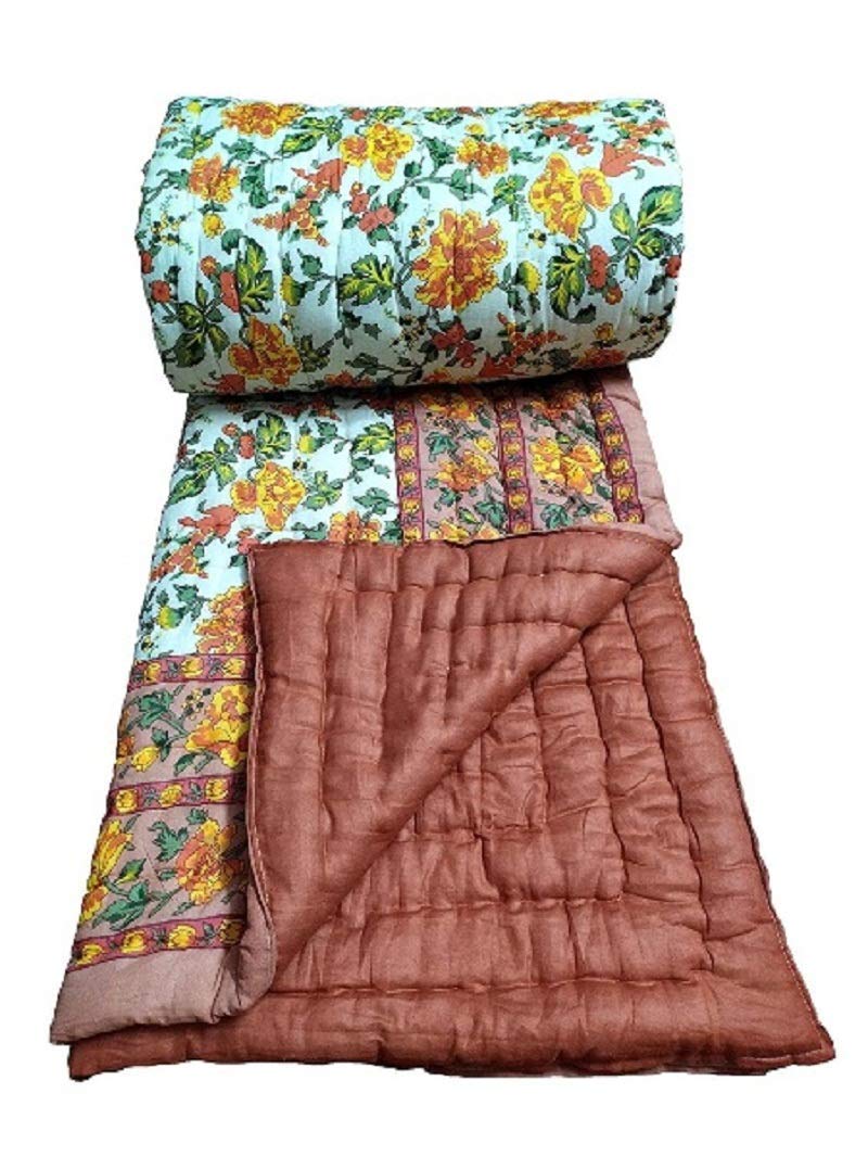 SIBLEY Cotton Double Bed Jaipuri Razai Jaipuri Blanket Ac Quilt for Winter Soft Light Weight Rajasthani Traditional Cotton Razai 88X103 inch Beige - Image 5