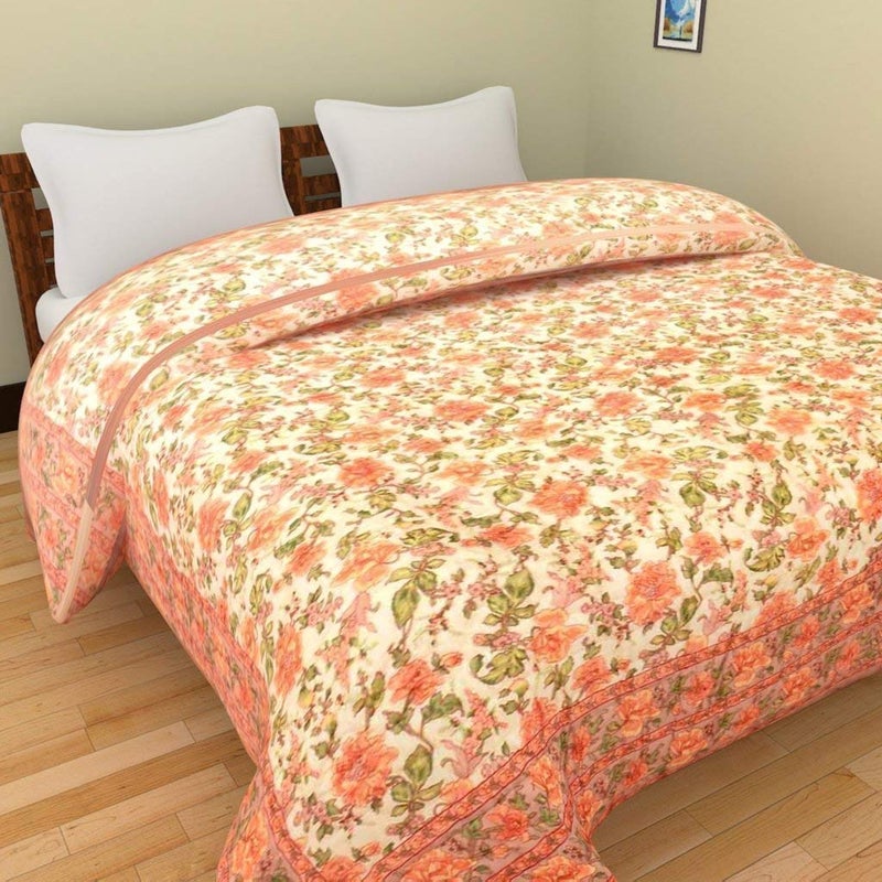 SIBLEY Cotton Double Bed Jaipuri Razai Jaipuri Blanket Ac Quilt for Winter Soft Light Weight Rajasthani Traditional Cotton Razai 88X103 inch Beige - Image 1