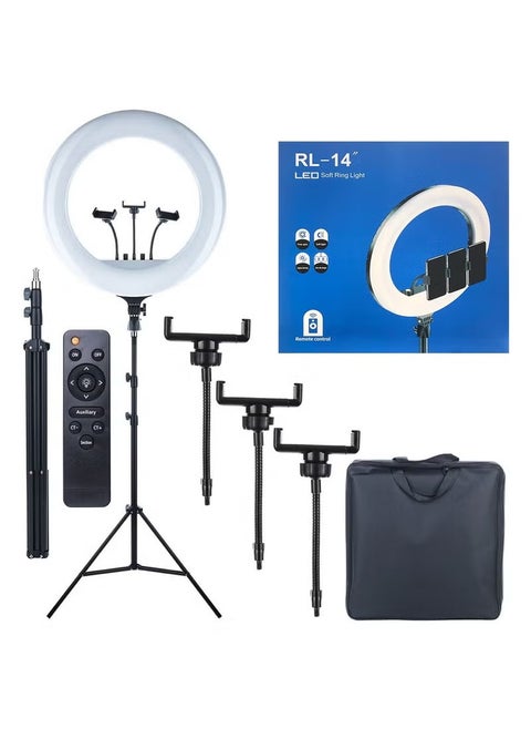 Ring Light with Floor Tripod Mount with 3 Phone Holder Bracket LED Soft 14inch Selfie Ring Light with Remote Control  14 inch