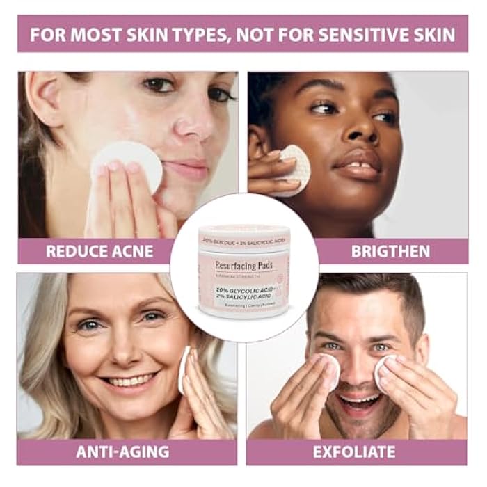 Care Me Glycolic Acid 20% & Salicylic Acid 2% Face Exfoliating Pads (50 Count)- Facial Peel Pads for Anti-Aging, Cleansing, Resurfacing, Brightening, Blemish Control, Revealing Clear, Glowing, Youthful Skin - Image 4