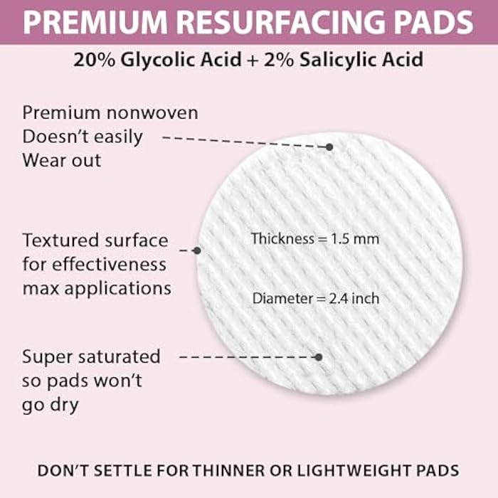 Care Me Glycolic Acid 20% & Salicylic Acid 2% Face Exfoliating Pads (50 Count)- Facial Peel Pads for Anti-Aging, Cleansing, Resurfacing, Brightening, Blemish Control, Revealing Clear, Glowing, Youthful Skin - Image 2
