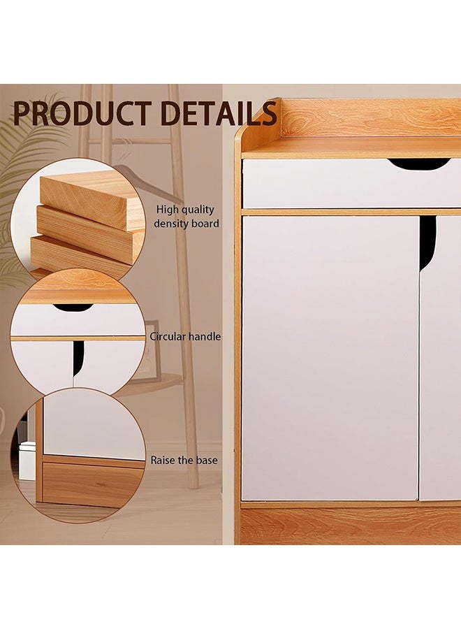 Beauenty Shoe Cabinet Freestanding Shoe Cupboard With Drawers And Lockers Modern Narrow Organizer For Hallway  Bedroom And Entryway(Style 2) - Image 4