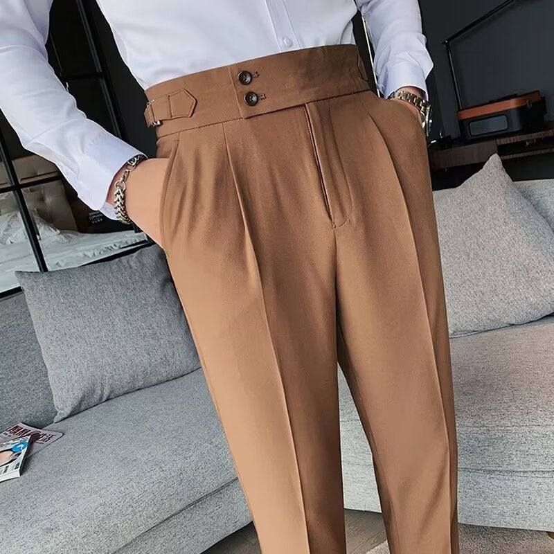 Mens Straight High-Waist Casual Suit Pants White - Image 3