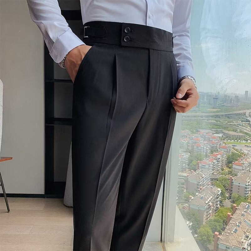 Mens Straight High-Waist Casual Suit Pants White - Image 2