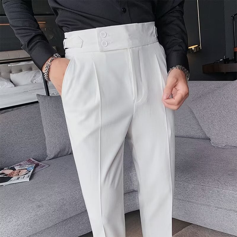 Mens Straight High-Waist Casual Suit Pants White - Image 1