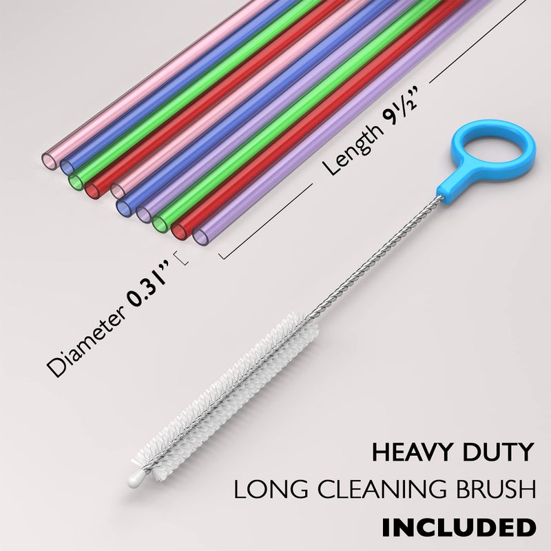 Fiesta First 10 Long Reusable Hard Plastic Drinking Straws, Medium Width + Sturdy Cleaning Brush - for Tumblers, Mason Jars, Milkshakes, Smoothie Straws Drinking Plastic - Dishwasher Safe BPA Free - Image 2