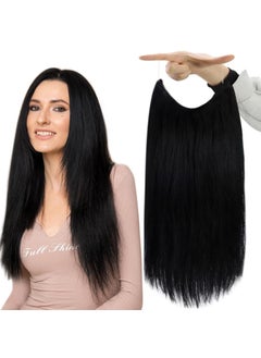 Fshine Fshine Jet Black Invisible Wire Hair Extensions Real Human Hair 18 Inch Transparent Fish Line Clip in Extension Remy Human Hair 80G Straight Wire Layered Hairpiece Clip ins 