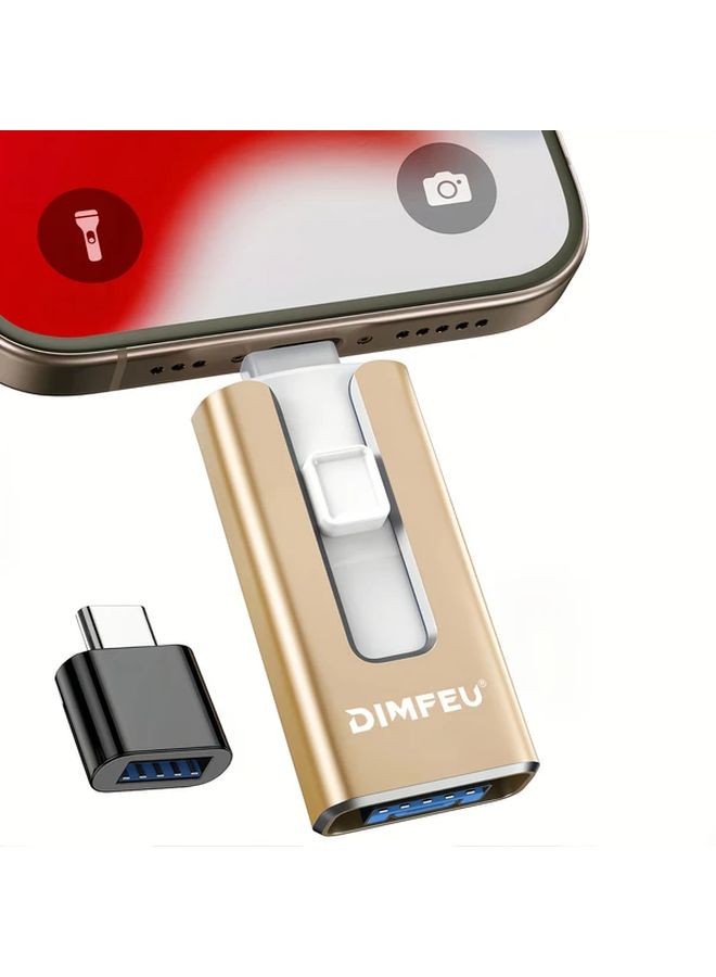 ذاكرة فلاش USB وردي سعة 128 جيجابايت 4 في 1 لهاتف آيفون، نسخ احتياطي بضغطة واحدة، عصا صور مع حماية بكلمة مرور - Image 1