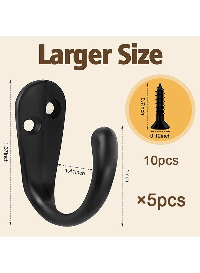 5 Pcs Single Prong Robe Hook, Black Hooks for Hanging Coats, Metal Flat Coat Hooks Wall Mounted for Hanging Towel Hooks with 10 Screws for Bag, Hat, Cap, Scarf, Cup - Image 5
