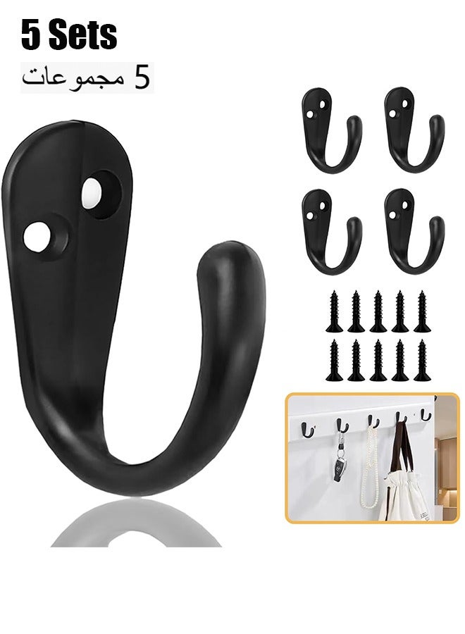 5 Pcs Single Prong Robe Hook, Black Hooks for Hanging Coats, Metal Flat Coat Hooks Wall Mounted for Hanging Towel Hooks with 10 Screws for Bag, Hat, Cap, Scarf, Cup - Image 1