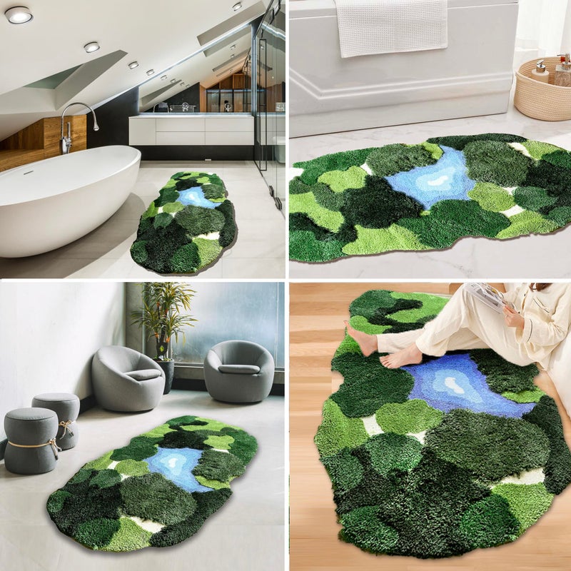 THRILRUG 3x5 Feet 3D Moss Rug,Shag Carpet Tropical Area Rugs Non Slip Turf Rug Indoor Bath Mat.Ultra Soft Washable Kids Play Mat Plant Floor Mat for Bedroom,Living Room Green 3x5 ft - Image 3