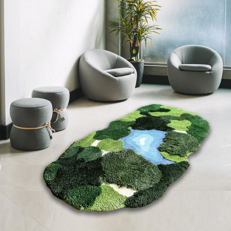 THRILRUG 3x5 Feet 3D Moss Rug,Shag Carpet Tropical Area Rugs Non Slip Turf Rug Indoor Bath Mat.Ultra Soft Washable Kids Play Mat Plant Floor Mat for Bedroom,Living Room Green 3x5 ft - Image 2