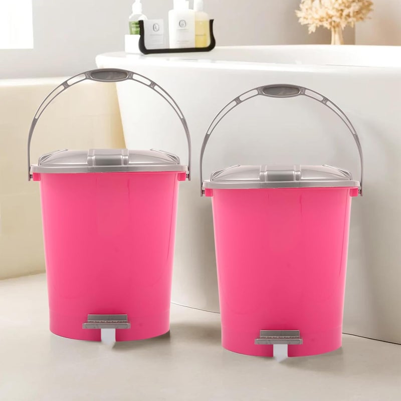 Kuber Industries Pack of 2 Pedal Dustbin 10 Liter Bathroom Dustbin with Lid Garbage Bin with Handle Dustbin for Kitchen Wet Dry Waste Bin Grey Check Dhakan Trash Can Pink - Image 1