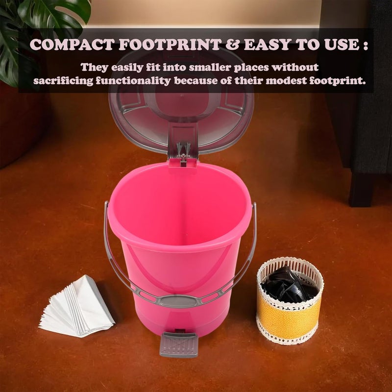 Kuber Industries Pack of 2 Pedal Dustbin 10 Liter Bathroom Dustbin with Lid Garbage Bin with Handle Dustbin for Kitchen Wet Dry Waste Bin Grey Check Dhakan Trash Can Pink - Image 4