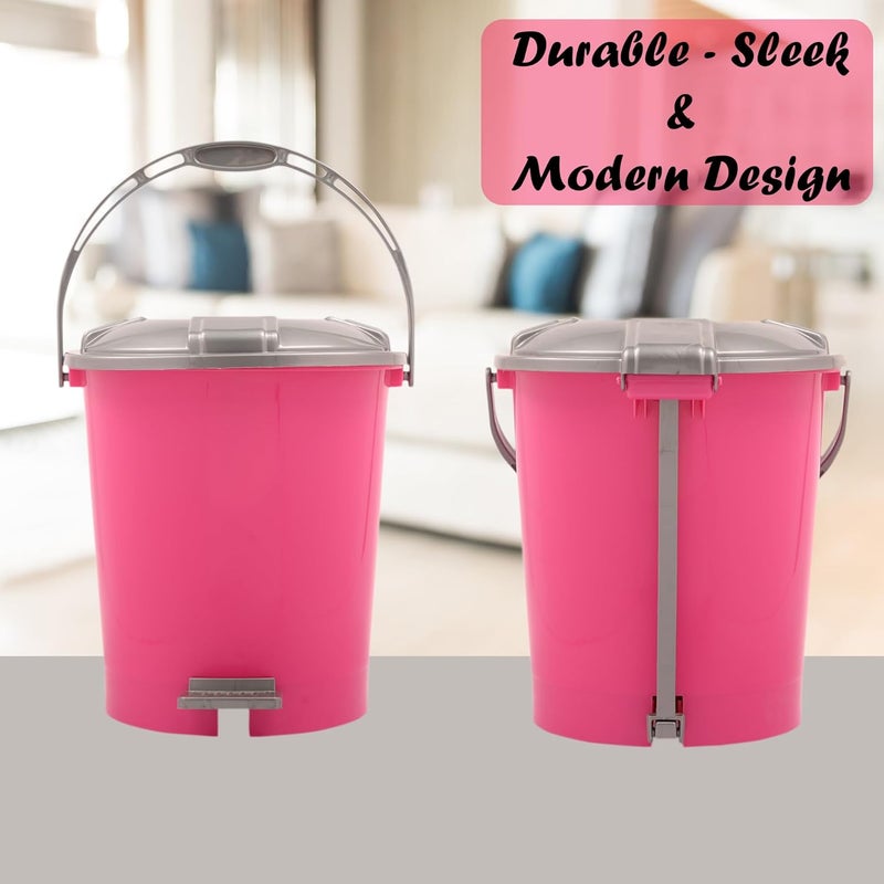 Kuber Industries Pack of 2 Pedal Dustbin 10 Liter Bathroom Dustbin with Lid Garbage Bin with Handle Dustbin for Kitchen Wet Dry Waste Bin Grey Check Dhakan Trash Can Pink - Image 5